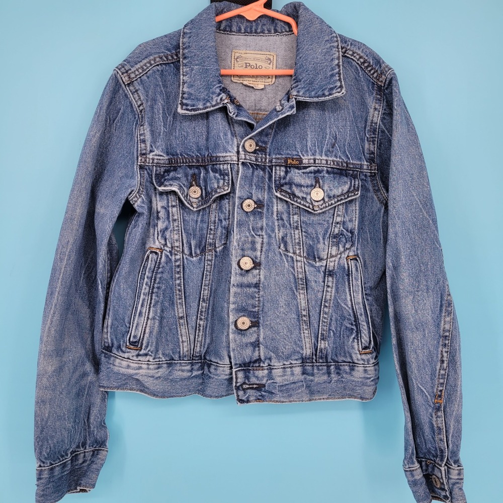 Polo Ralph Lauren Denim Jacket Light Wash Trucker Jean Blue Made in Egypt Y2K